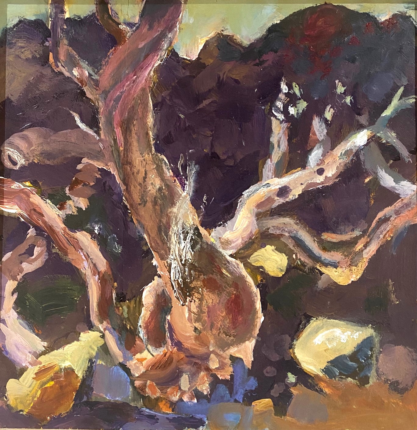 Rena Czaplinska-Archer, 'Dancing tree, Ochre Hill at Ochre House', 2024, Acrylic on Plywood board, dims 34x34cm